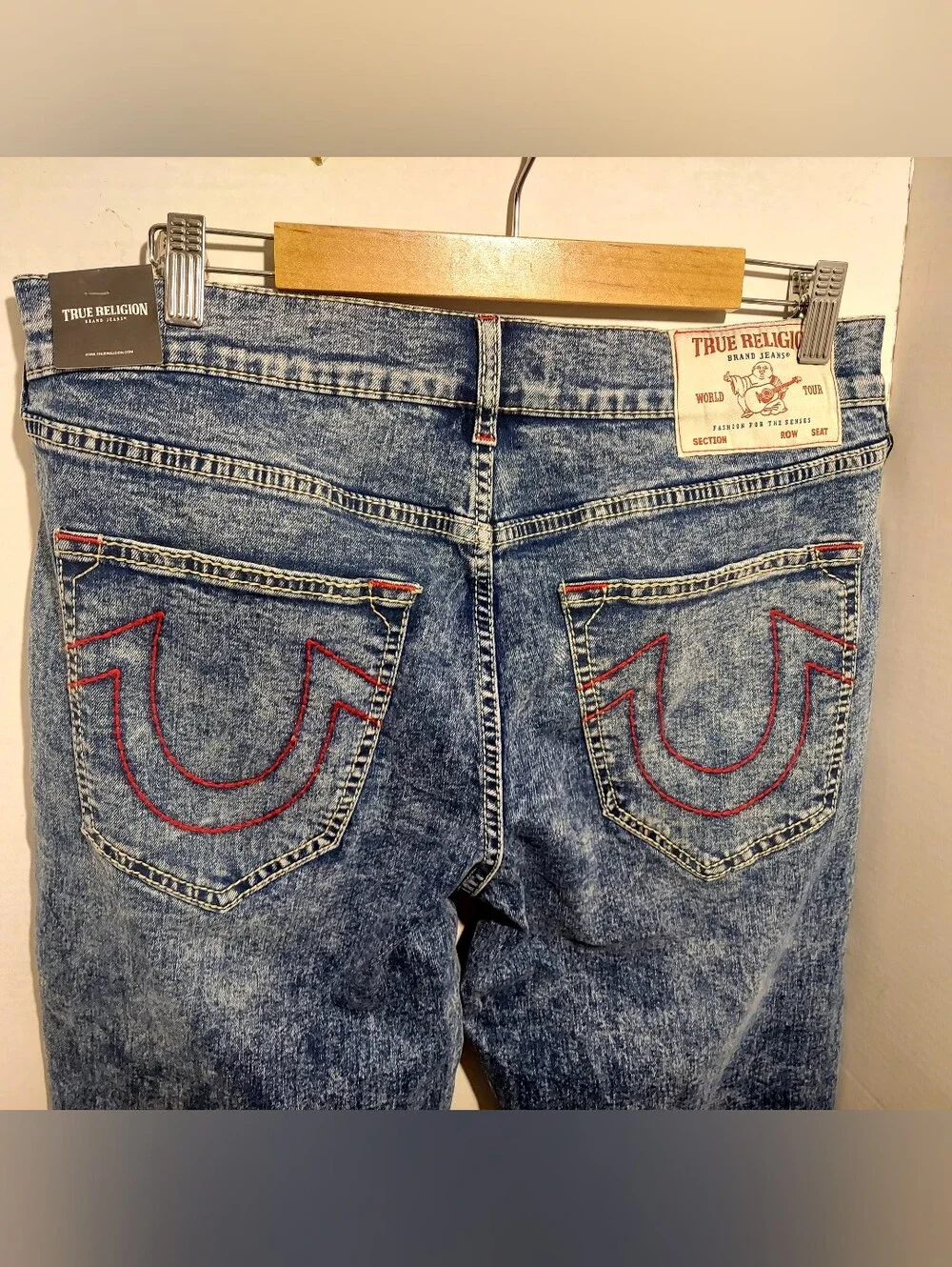 True Religion Ricky Big T Relaxed Straight Jeans 33x33 No Pocket Flap Acid Wash
